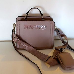 NWT STEVE MADDEN BEVELYN SATCHEL CROSSBODY BAG W AIR POD CASE SAND MUSHROOM